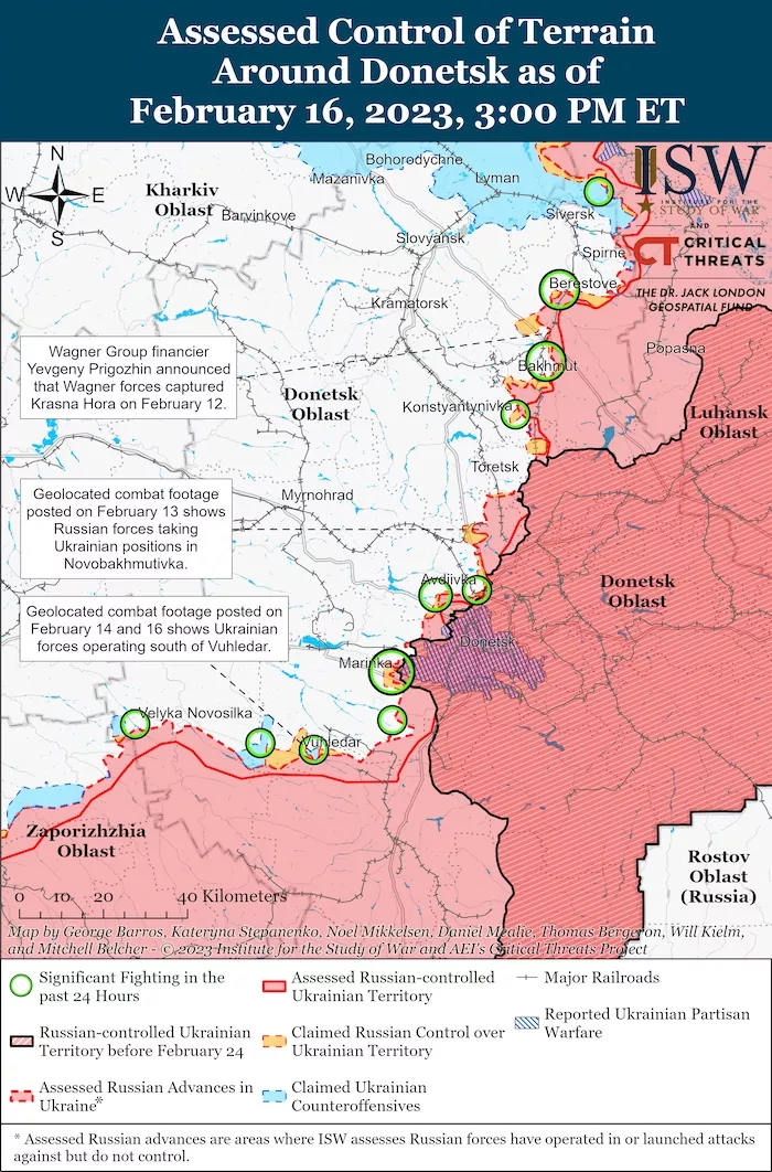 Donetsk Battle Map. February 16, 2023. Source: ISW. ~