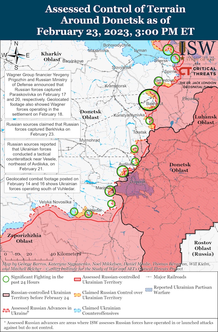 Donetsk Battle Map. February 23, 2023. Source ISW. ~