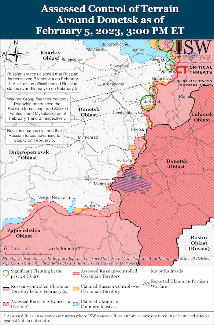 Donetsk Battle Map. February 5, 2023. Source: ISW. ~
