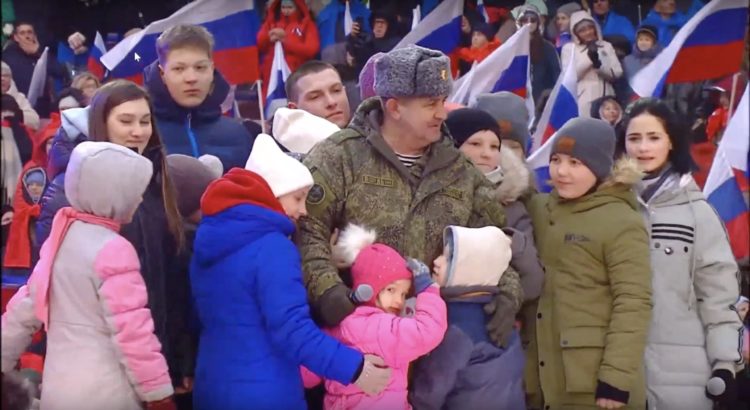 russians exhibit ukrainian children mother killed mariupol war propaganda concert moscow luzhniki
