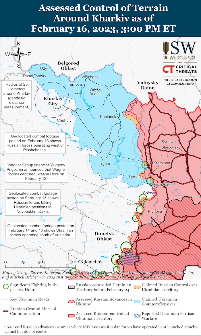Kharkiv Battle Map. February 16, 2023. Sorce: ISW. ~