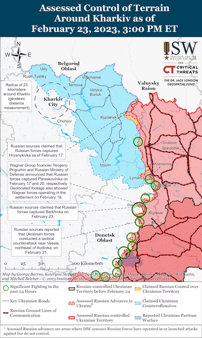 Kharkiv Battle Map. February 23, 2023. Source: ISW. ~