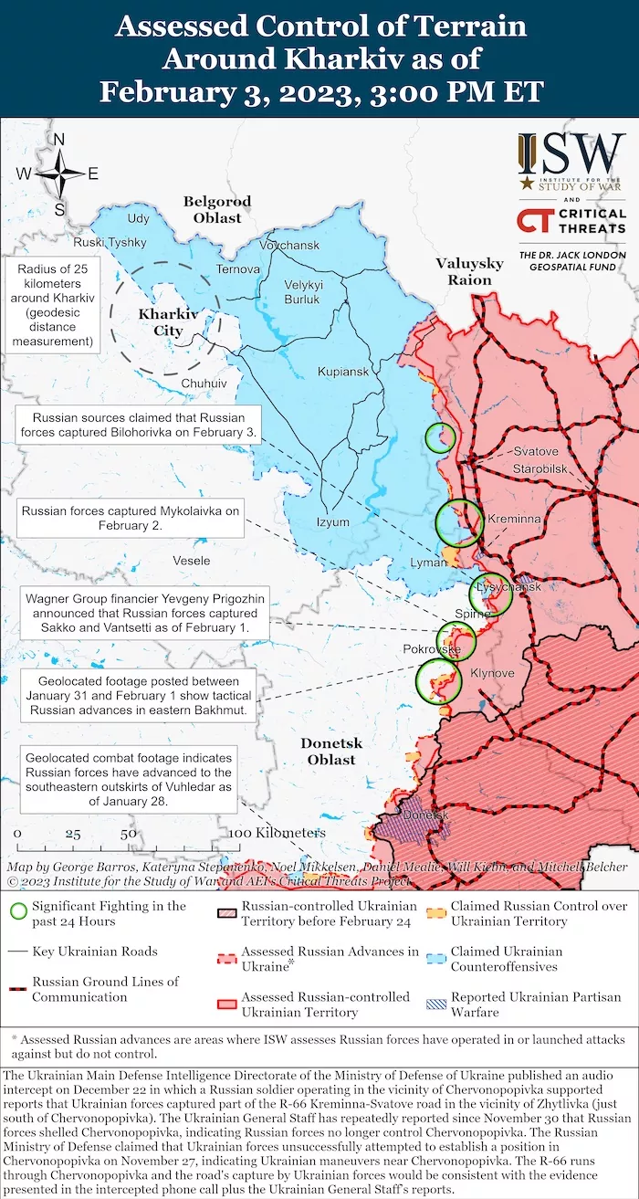Kharkiv Battle Map. February 3, 2023. Source :ISW ~