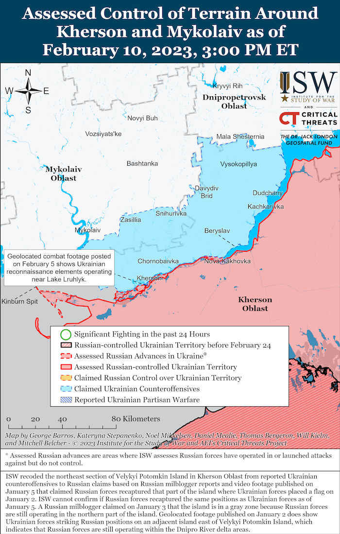 Kherson-Mykolaiv Battle Map. February 10, 2023. Source: ISW. ~