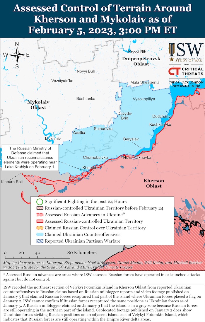 Kherson-Mykolaiv Battle Map. February 5, 2023. Source: ISW. ~