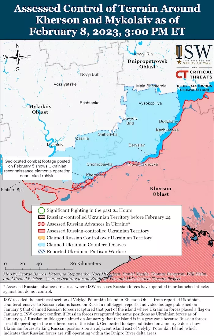 Kherson-Mykolaiv Battle Map. February 8, 2023. Source: ISW. ~