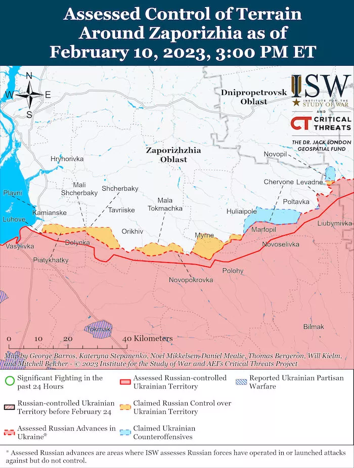 Zaporizhzhia Battle Map. February 10, 2023. Source: ISW. ~