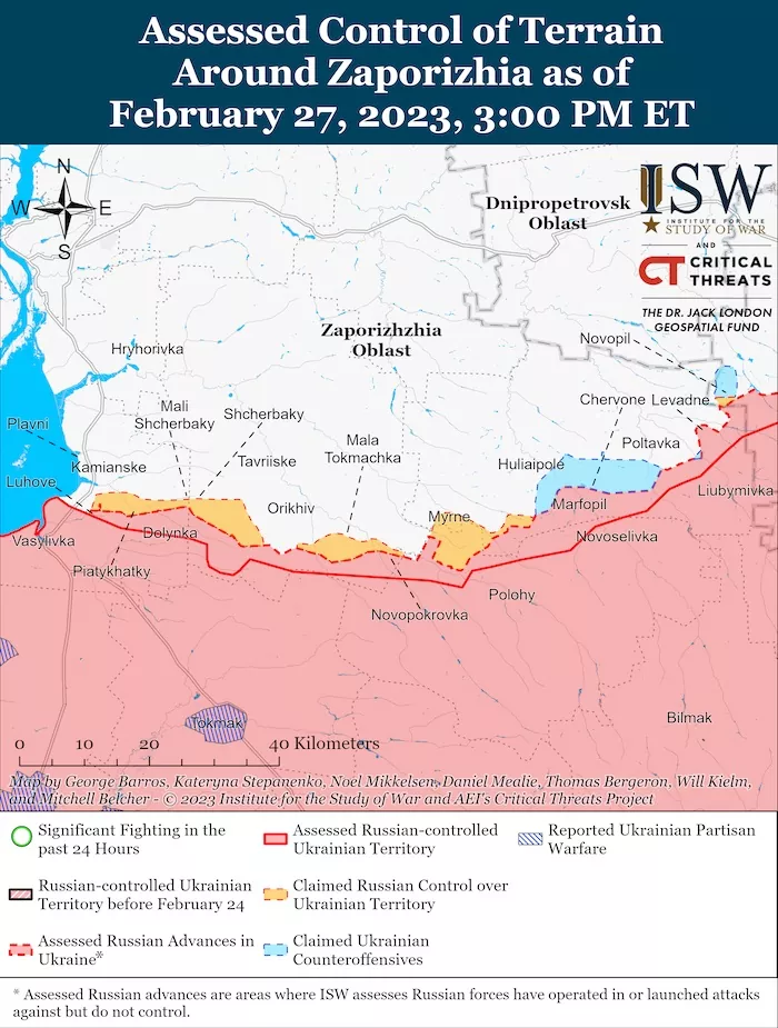 Zaporizhzhia Battle Map. February 27, 2023. Source: ISW. ~