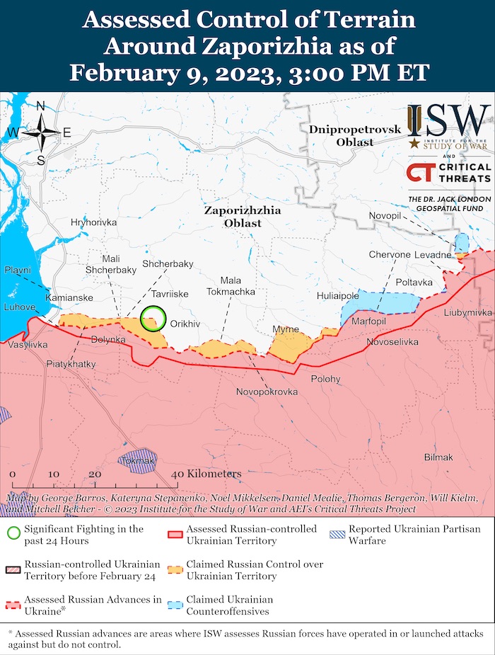Zaporizhzhia Battle Map. February 9, 2023. Source: ISW. ~