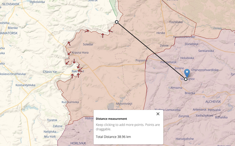 Occupied Kadiivka (Russians still call it Stakhanov, this is how Kadiivka was called before decommunization). Map: Deepstate ~