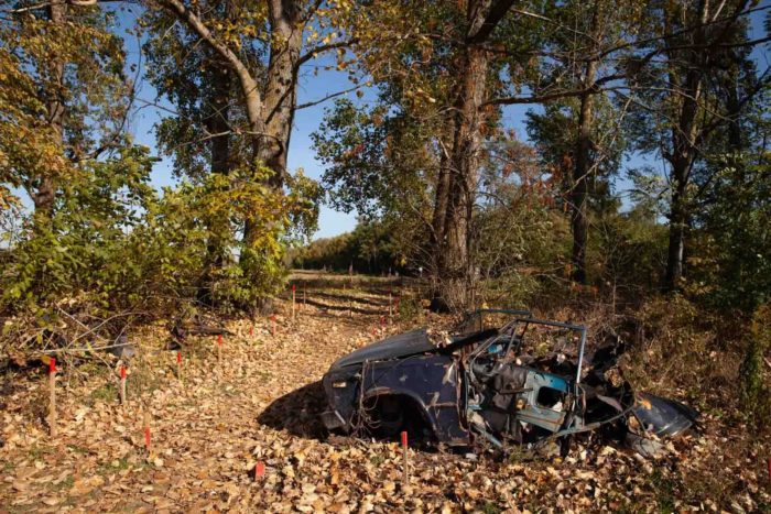 car remains after hit anti tank mine kills two passengers