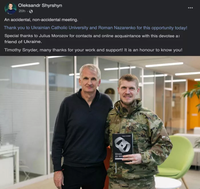 ukrainian soldier oleksandr shyrshyn facebook post meeting timothy snyder