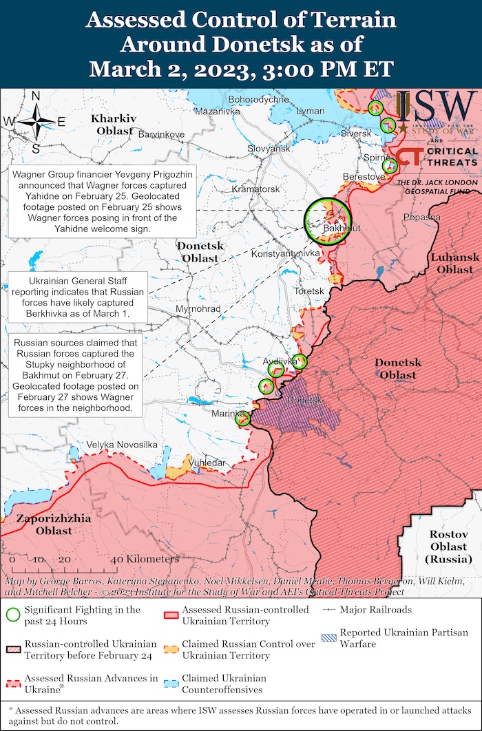 Donetsk Battle Map. March 2, 2023. Source: ISW.. ~