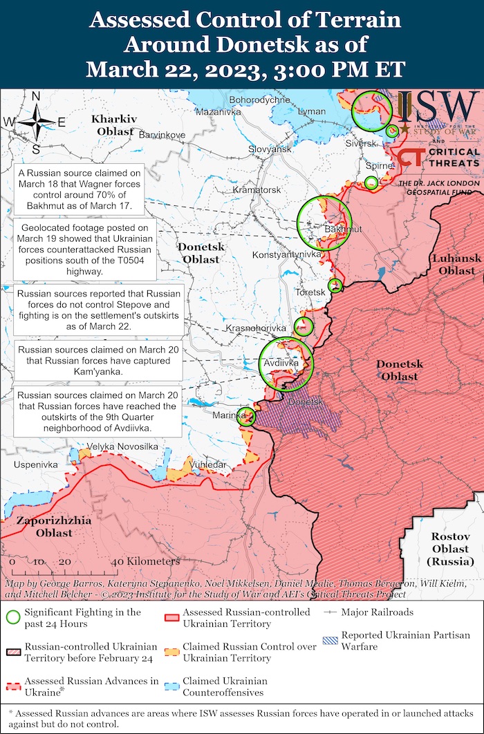 Donetsk Battle Map. March 22, 2023. Source: ISW. ~