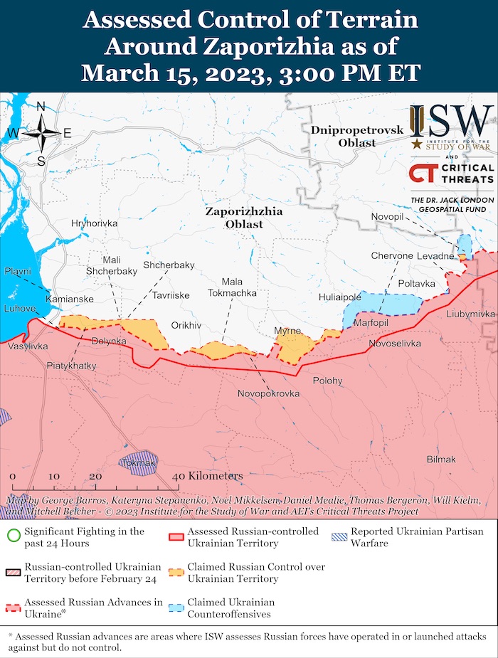 Zaporizhzhia Battle Map. March 15, 2023. Source: ISW. ~