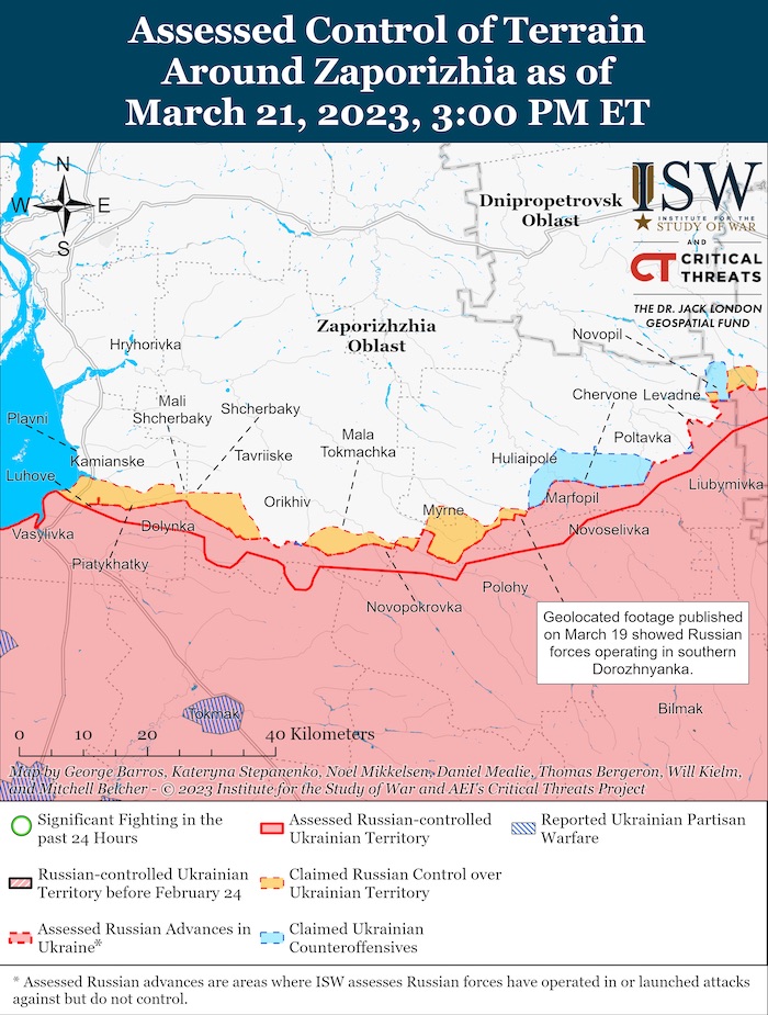 Zaporizhzhia Battle Map. March 21, 2023. Source: ISW. ~