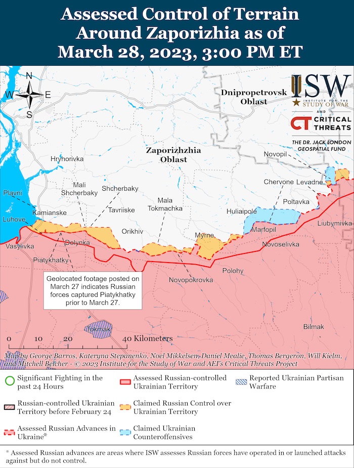 Zaporizhzhia Battle Map. March 28, 2023. Source: ISW. ~