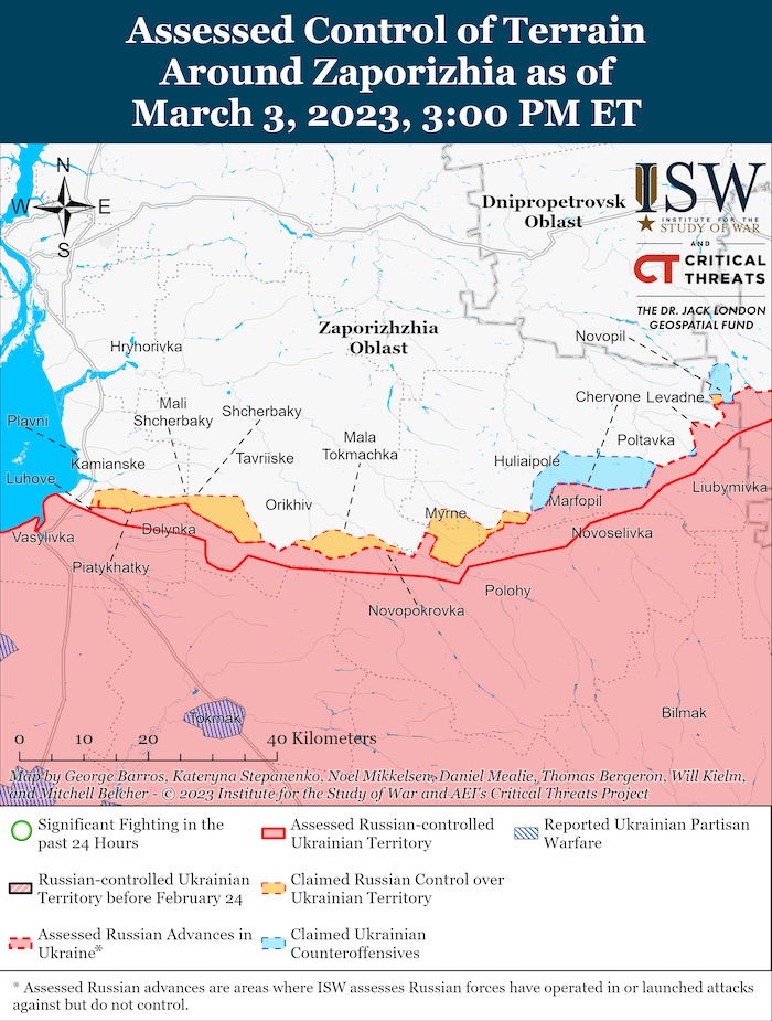 Zaporizhzhia Battle Map. March 3, 2023. Source: ISW. ~
