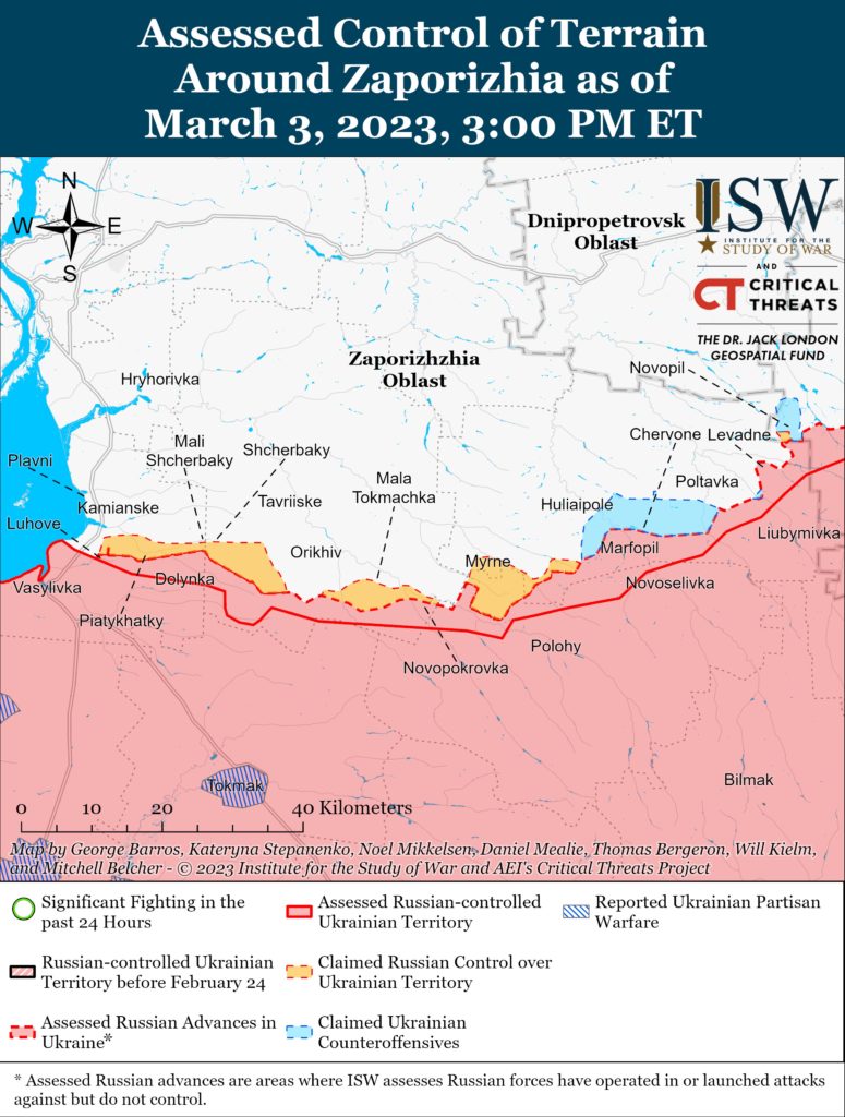 Zaporizhzhia Battle Map. March 3, 2023. Source ISW. ~