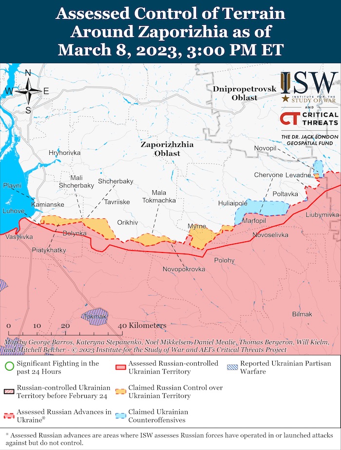 Zaporizhzhia Battle Map. March 8, 2023. Source: ISW. ~