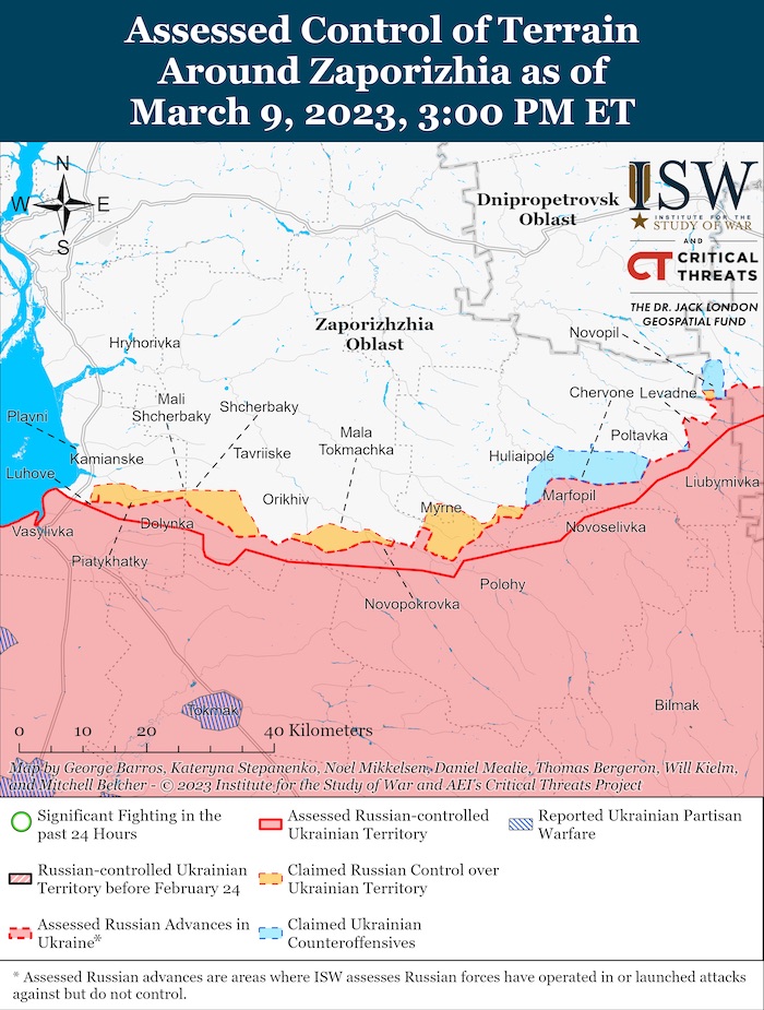 Zaporizhzhia Battle Map. March 9, 2023. Source: ISW. ~