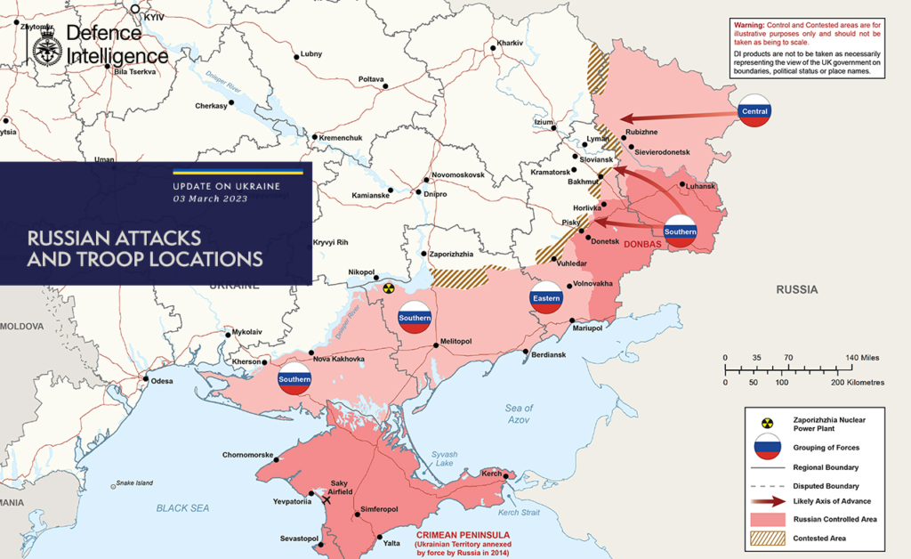 Ukrainian held resupply routes out of Donetsk’s Bakhmut are increasingly limited – British intel