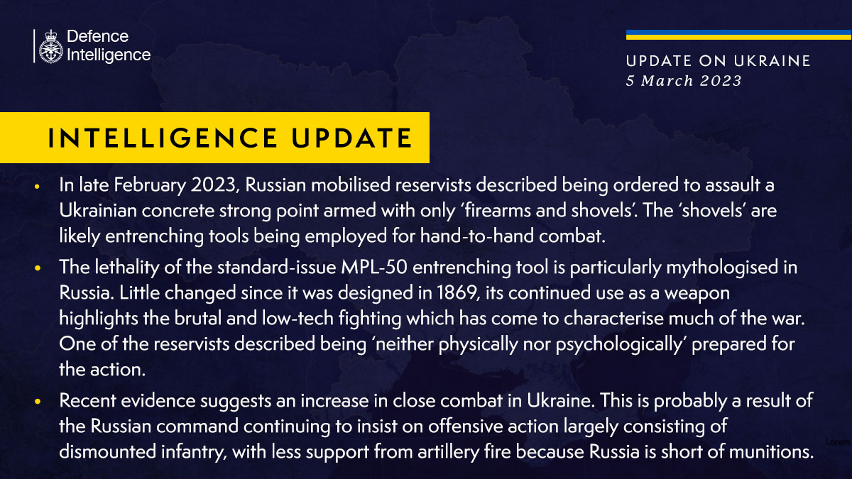 Russian reservists complain they are ordered to assault Ukrainian concrete stronghold with “firearms and shovels” – British intel