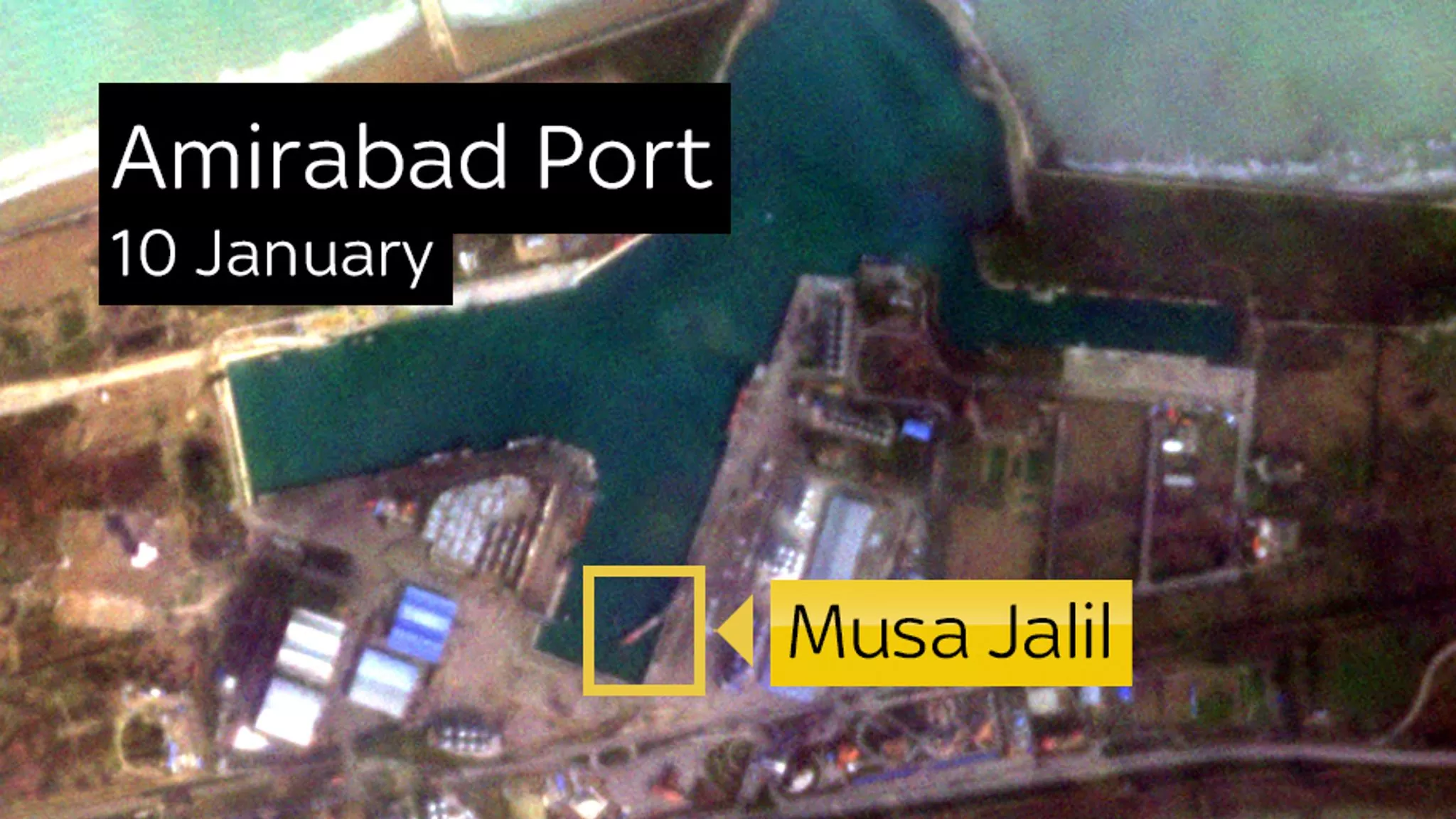 This satellite image obtained by Sky News shows at least one of the ships, the Musa Jalil, in the Iranian port before it leaves for Russia ~