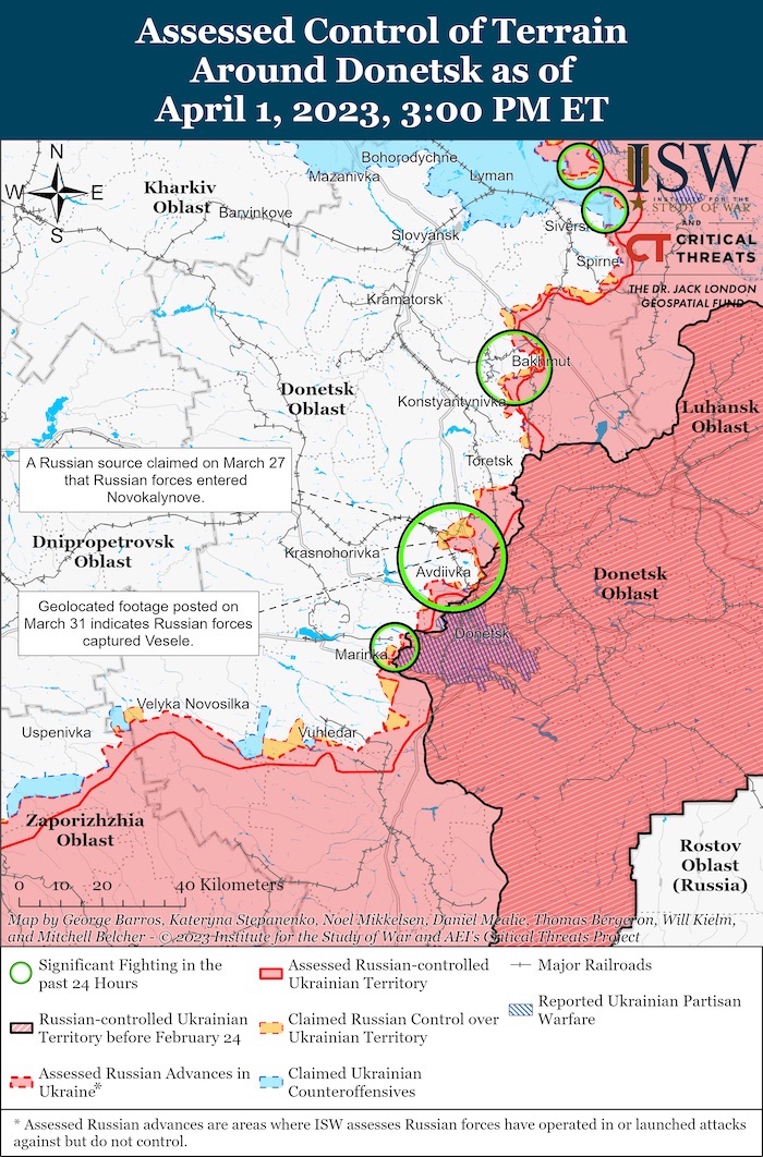 Donetsk Battle Map. April 1, 2023. Source: ISW. ~