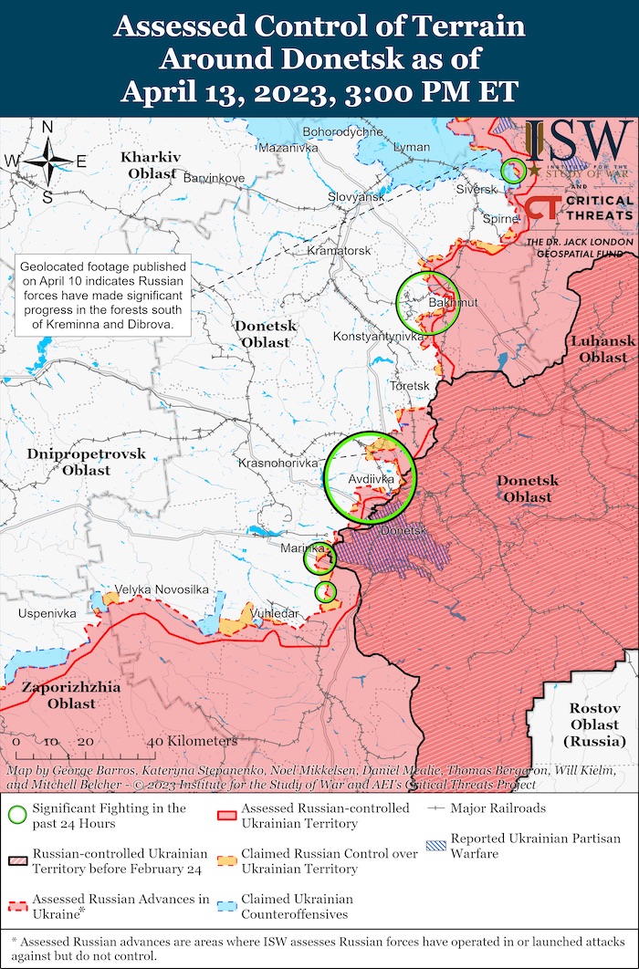 Donetsk Battle Map. April 13, 2023. Source: ISW. ~