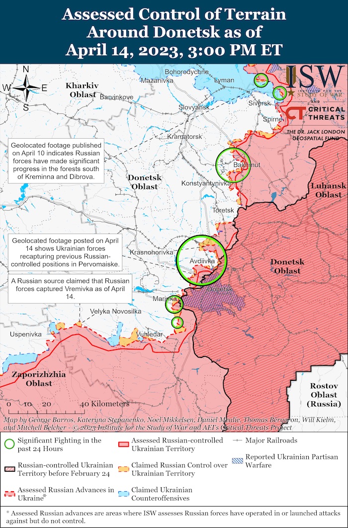 Donetsk Battle Map. April 14, 2023. Source: ISW. ~