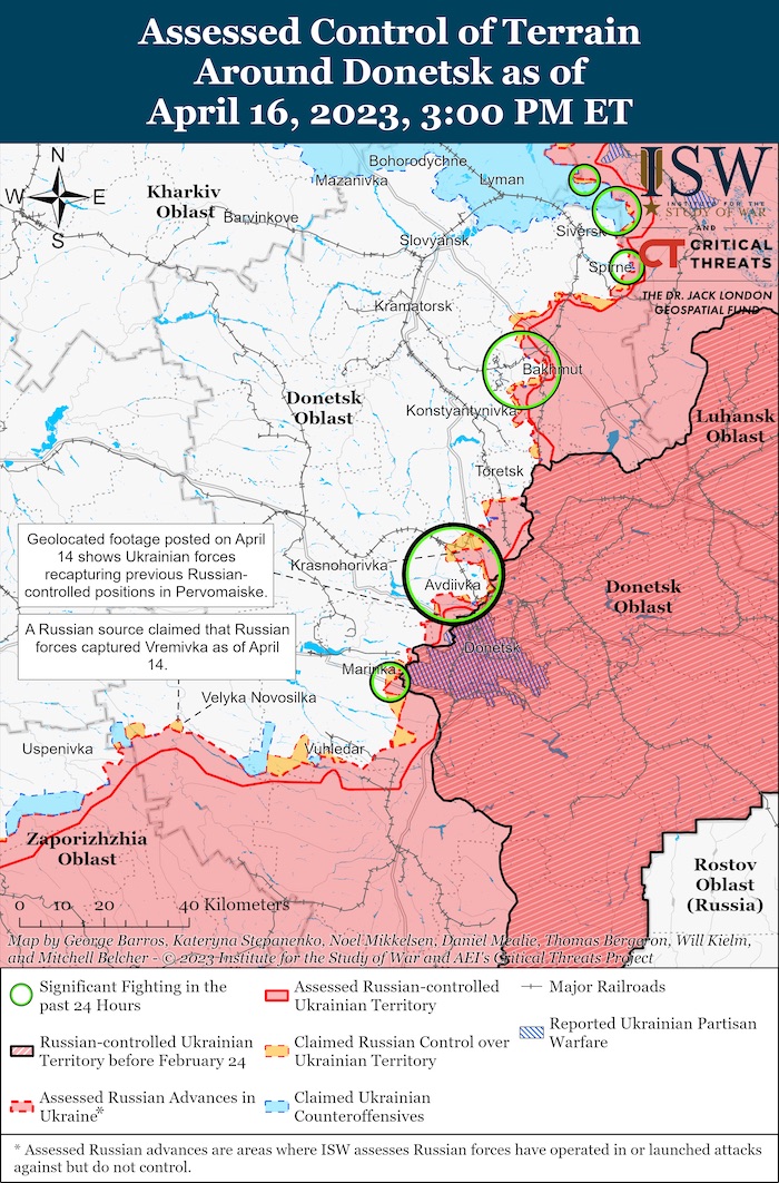 Donetsk Battle Map. April 16, 2023, Source: ISW. ~