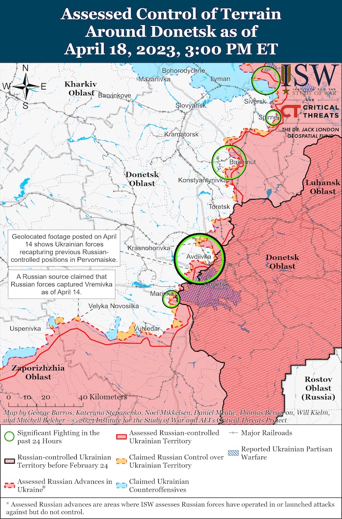 Donetsk Battle Map. April 18, 2023. Source: ISW. ~