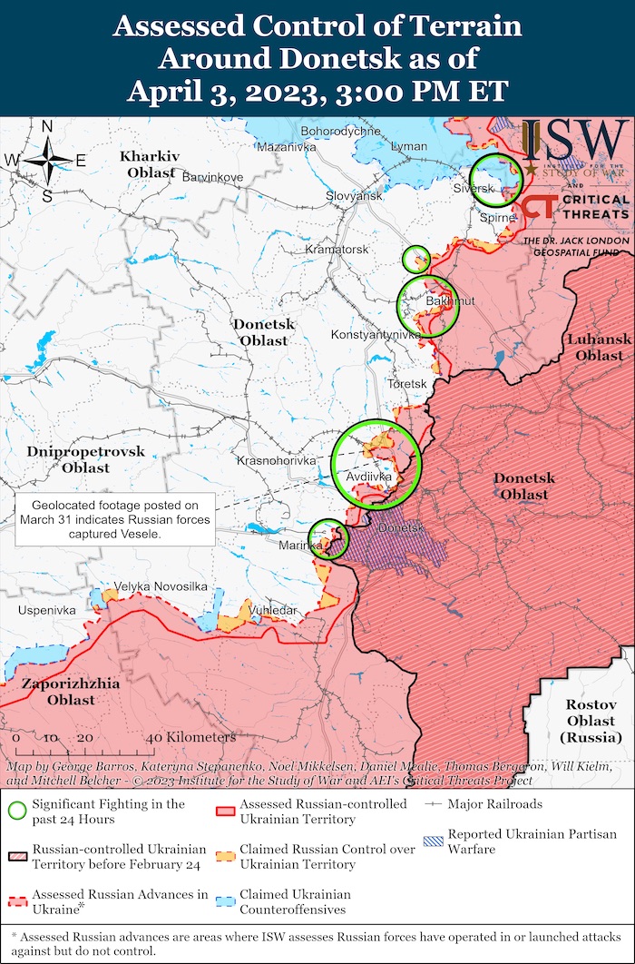 Donetsk Battle Map. April 3, 2023. Source: ISW. ~