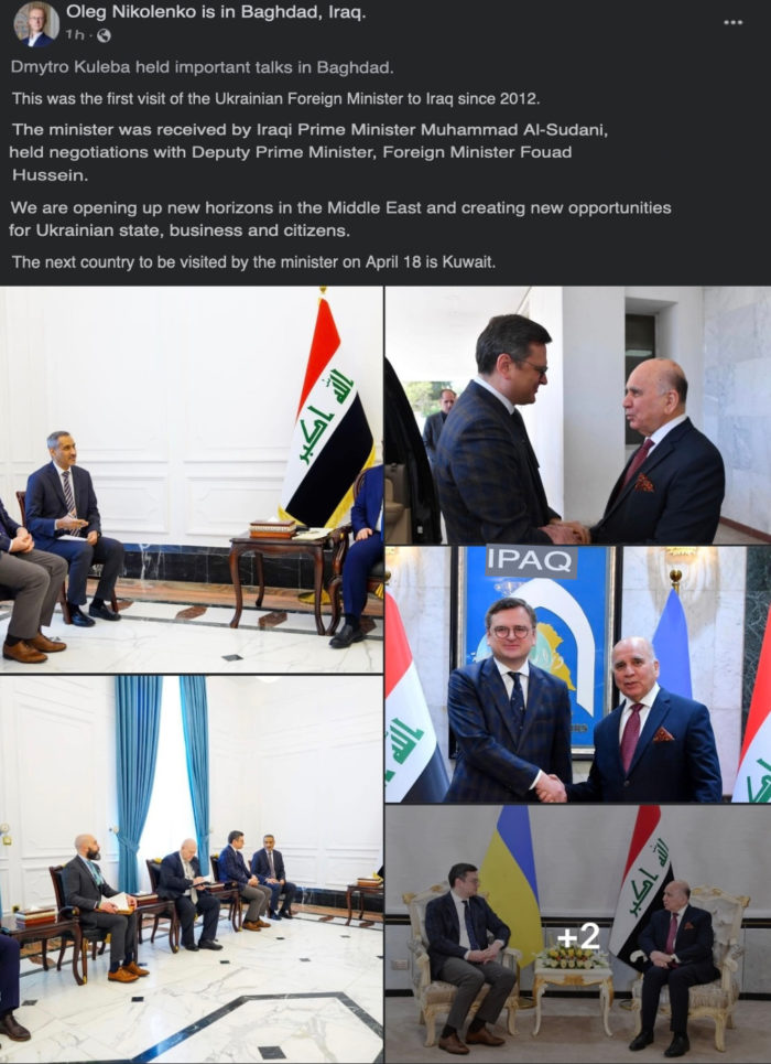 foreign minister ukraine kuleba iraq official visit 