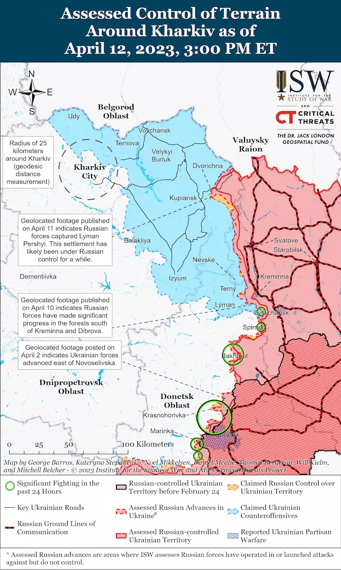Kharkiv Battle Map. April 12, 2023. Source: ISW. ~