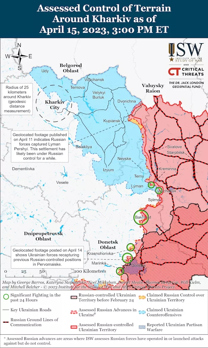 Kharkiv Battle Map. April 15, 2023. Source: ISW. ~