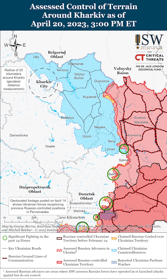 Kharkiv Battle Map. April 20, 2023. Source; ISW. ~