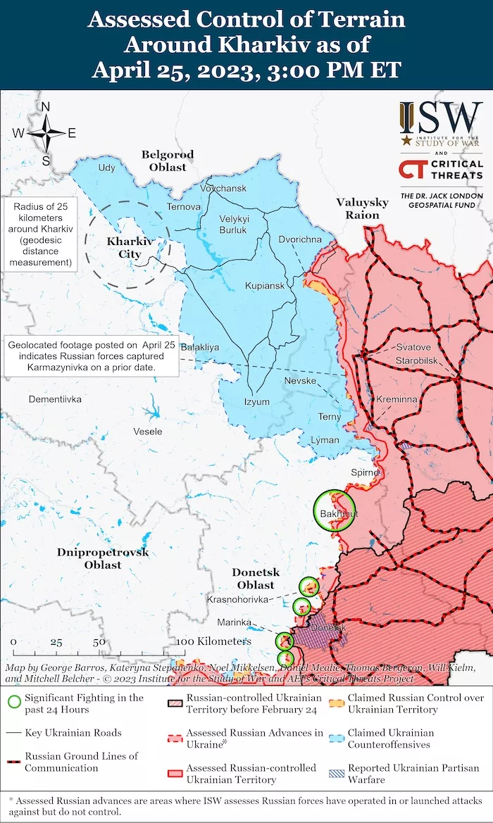 Kharkiv Battle Map. April 25, 2023. Source: ISW. ~