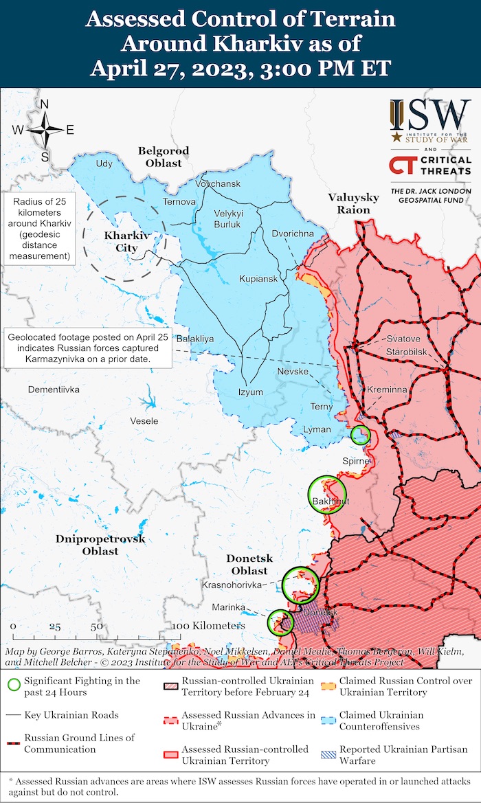 Kharkiv Battle Map. April 27, 2023. Source: ISW. ~
