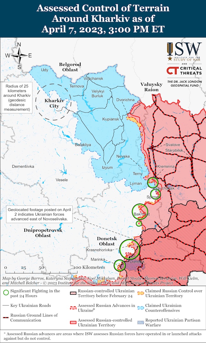 Kharkiv Battle Map. April 7, 2023. Source: ISW. ~