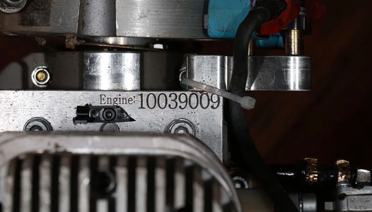The main serial number on a Mado-manufactured MD-550 engine, documented by a CAR field investigation team in Kyiv, Ukraine on November 2, 2022. Photo: CAR/CNN ~
