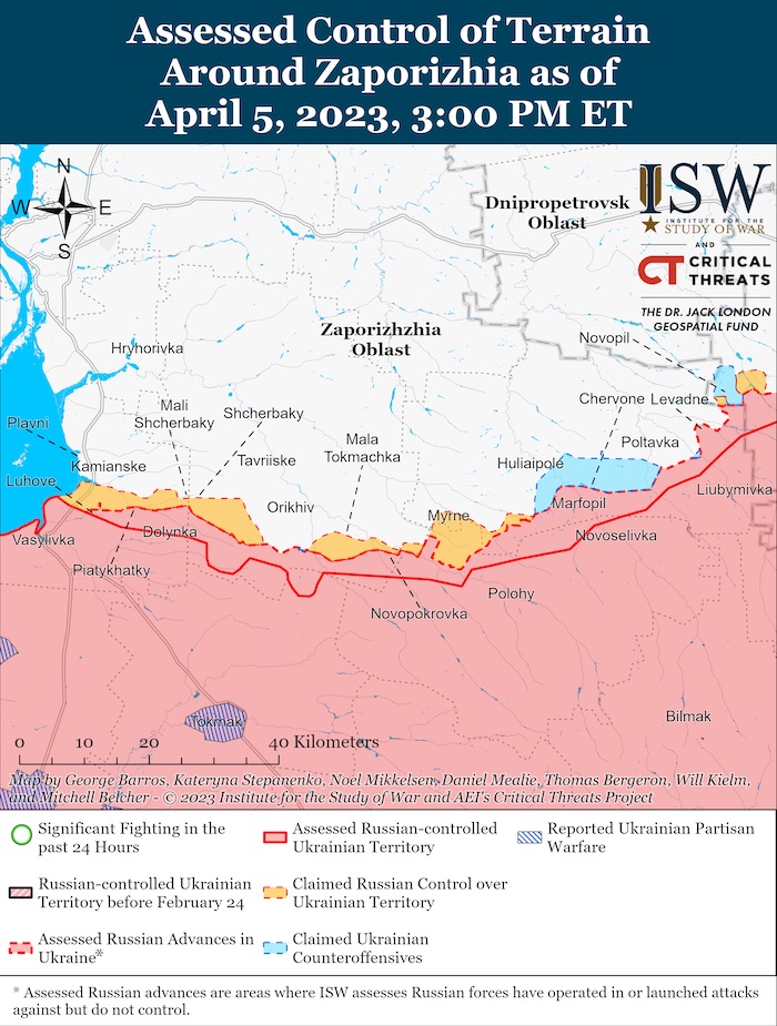 Zaporizhzhia Battle Map. April 5, 2023. Source: ISW. ~