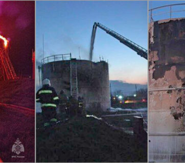 Fuel storage tank destroyed in alleged Ukrainian UAV attack on oil depot 100 km behind the lines