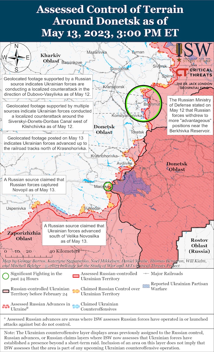 Donetsk Battle Map. May 13, 2023. Source: ISW. ~