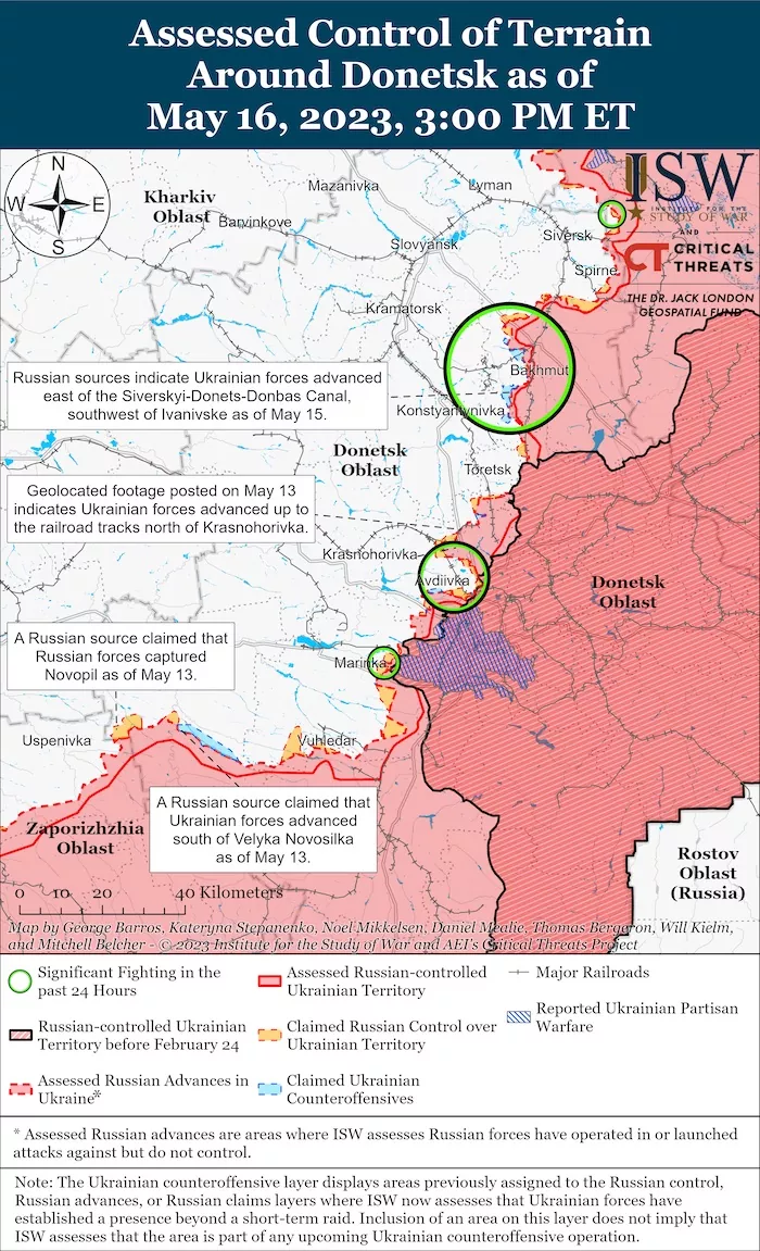 Donetsk Battle Map. May 16, 2023. Source: ISW. ~