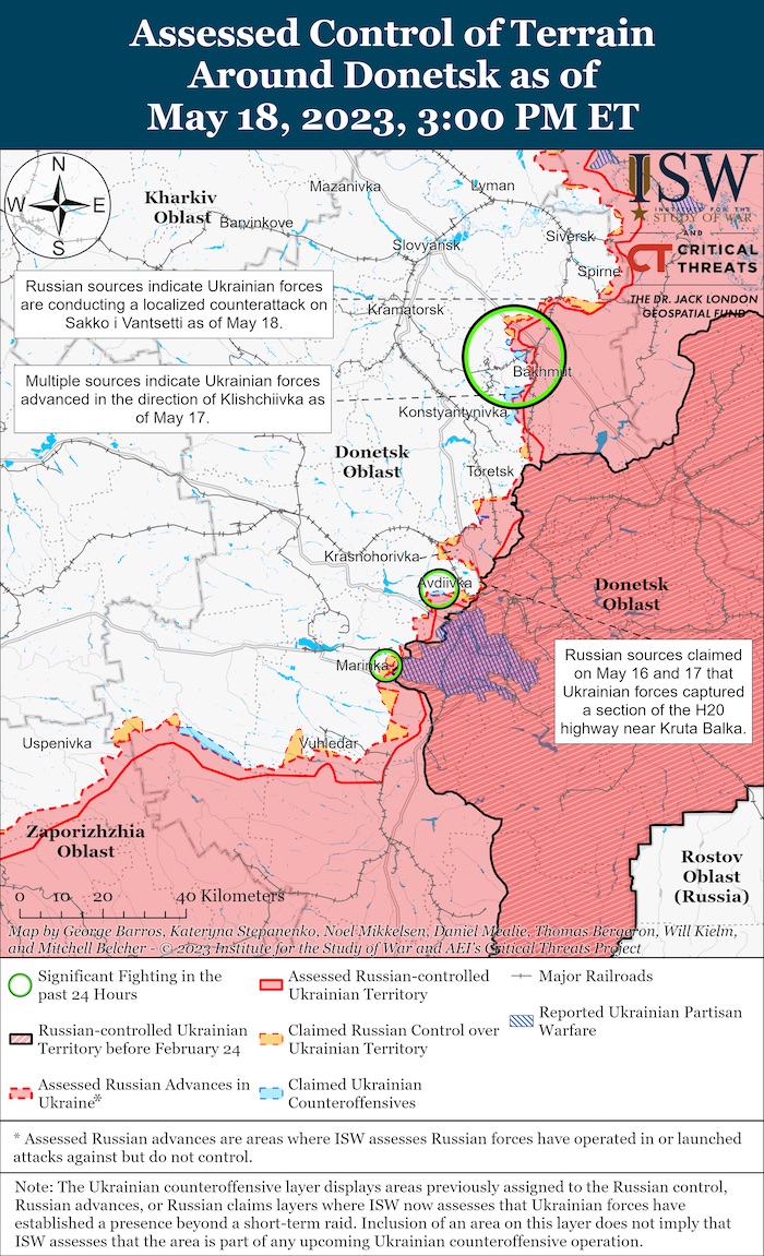 Donetsk Battle Map. May 18, 2023. Source: ISW. ~