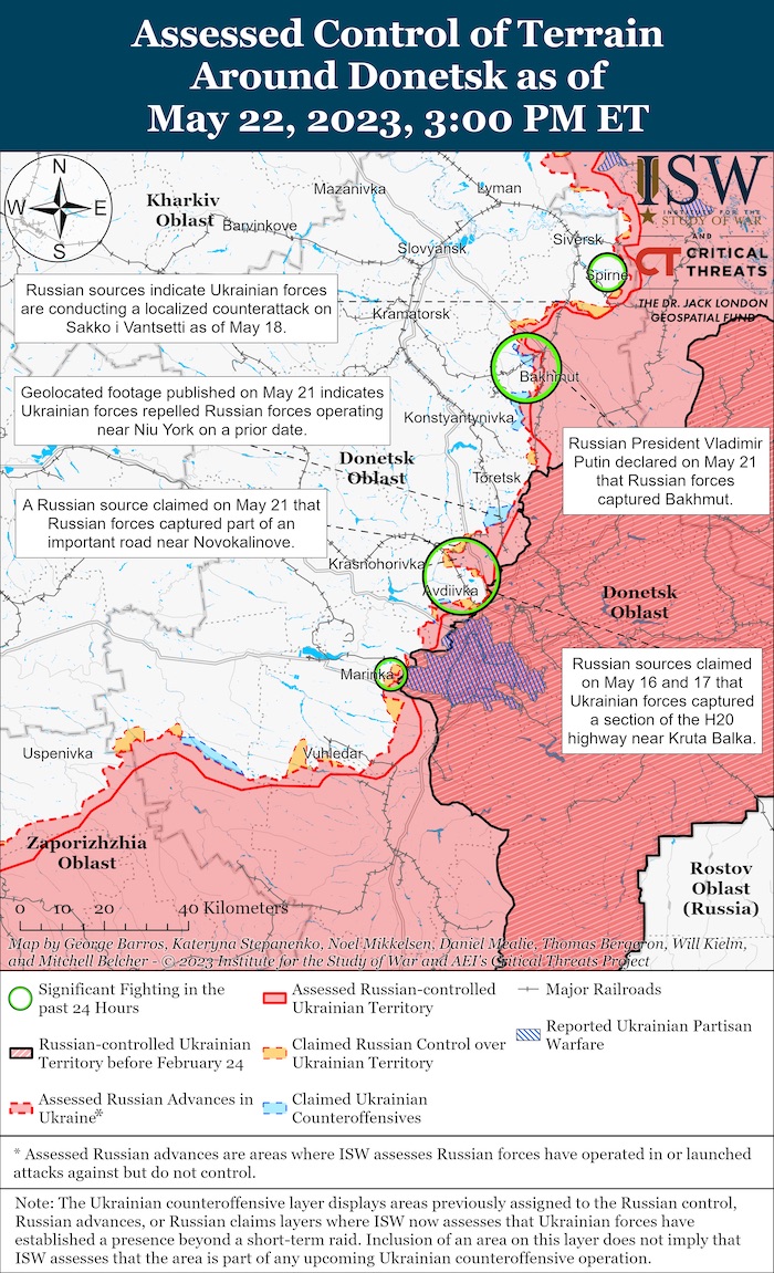Donetsk Battle Map. May 22, 2023. Source: ISW. ~