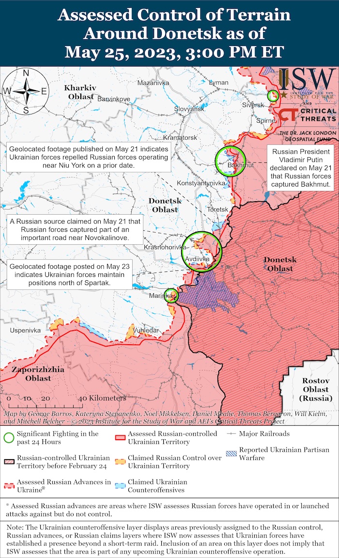Donetsk Battle Map. May 25,2023. Source: ISW. ~