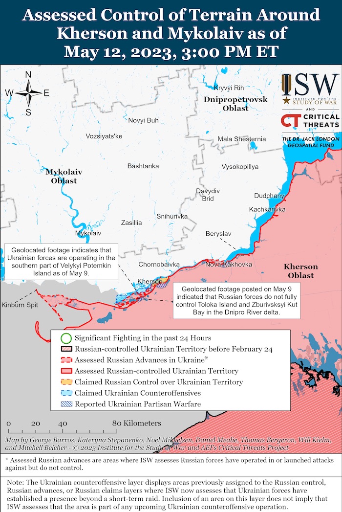 Kherson-Mykolaiv Battle Map. May 12, 2023. Source: ISW. ~